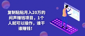 复制粘贴月入20万的闷声赚钱项目，1个人就可以操作，谁干谁赚钱！-旺裕资源站