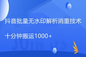 抖音批量无水印解析消重技术，十分钟搬运1000+-旺裕资源站