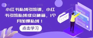 小红书私域引流课，小红书引流私域成交秘籍，1个月加爆私域！-旺裕资源站
